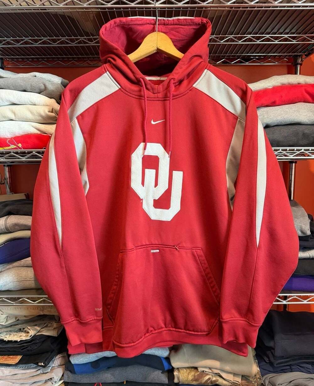 Nike Team Oklahoma Sooners Pullover Hoodie Red White OU Logo Mens Large